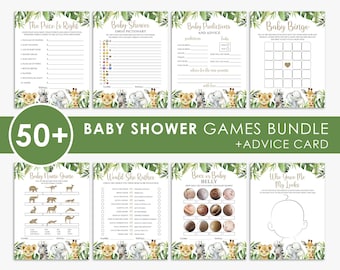 50+ safari babyshowerspellen BUNDEL, jungle, genderneutraal, babyshowerspellen, pakket, jongen, meisje, afdrukbaar, instant download