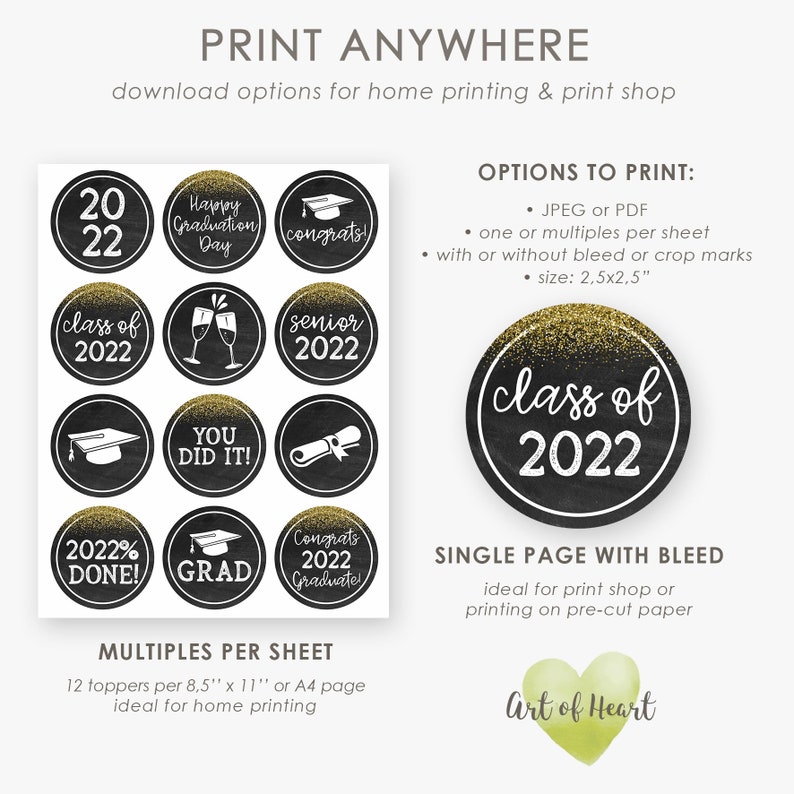 Graduation Cupcake Toppers 2022 Printable Graduation Etsy Hong Kong