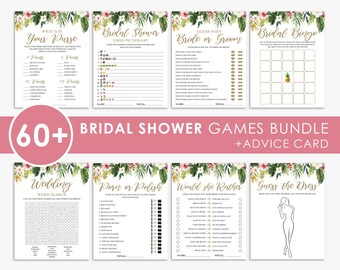 Tropical Bridal Shower Games Bundle: Luau Palm Leaf Design (Printable, Instant Download)