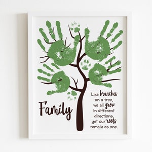 family tree, handprint art, kids baby keepsake ideas, printable, craft, digital download