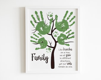 family tree, handprint art, kids baby keepsake ideas, printable, craft, digital download