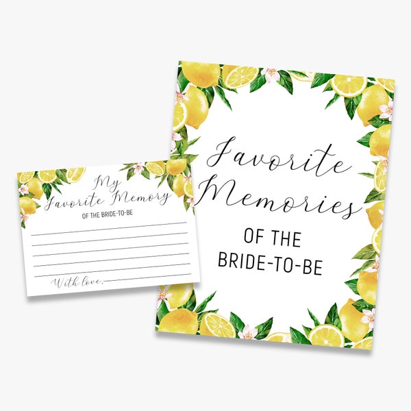 favorite memory of the bride, lemons bridal shower, share your favorite memory of the bride, Italy, citrus, printable, instant download