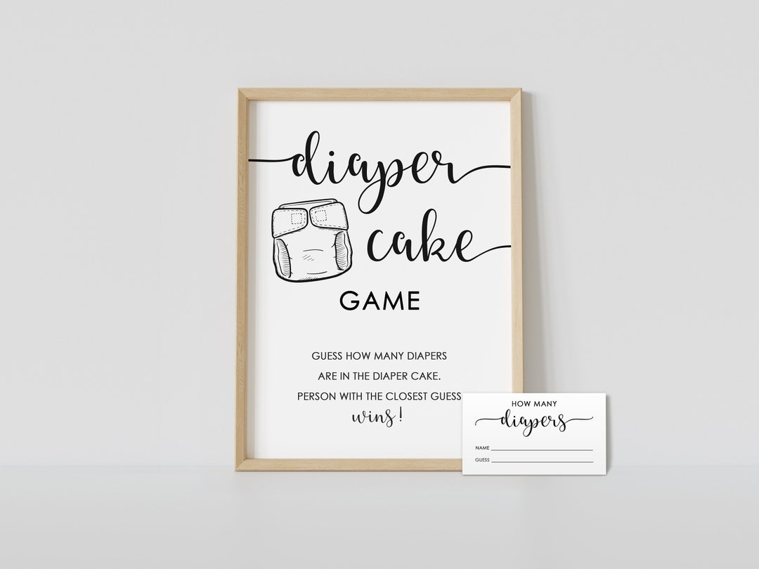 Diaper Cake Game, Minimalist Baby Shower, Guess How Many Diapers, Black