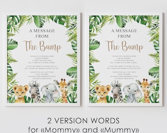 Safari Baby Shower Sign: Message From The Bump (Digital Download, 8x10 inches)