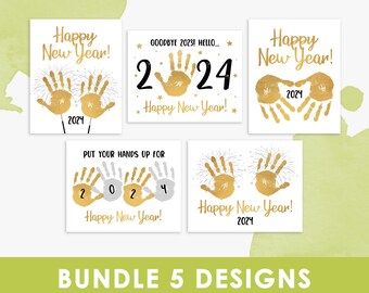 New Year Craft, BUNDLE, handprint art, 2024 happy new year, kids craft, New Year's Eve 2024, keepsake, DIY, printable, instant download