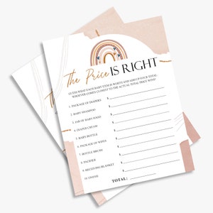 the price is right, boho baby shower game, boho rainbow, gender neutral, printable, instant download