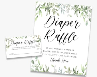 Greenery Baby Shower Diaper Raffle Ticket & Sign (Digital Download)
