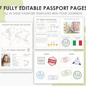 Kinder Pass für Pretend Play Reisespiele, Bundle, Bordkartenvorlagen, Briefmarken, Bundle, bearbeitbar, Canva, druckbar, Sofort Download