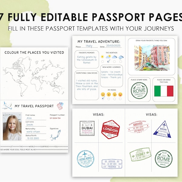 Kids Pretend Play Passport Bundle: Editable Travel Games (Canva, Printable, Instant Download)