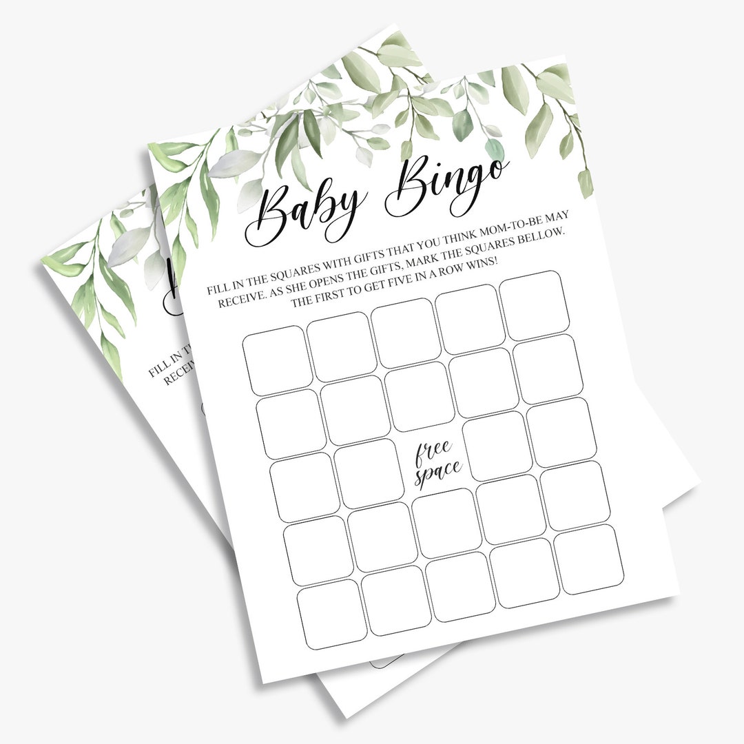 Greenery Baby Shower Bingo Game Baby Bingo Cards Foliage Etsy