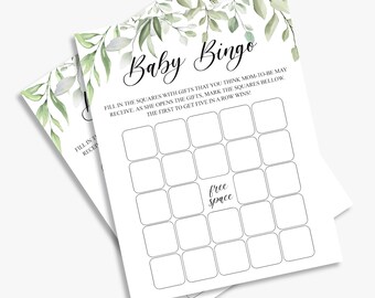 Greenery Baby Shower Bingo Game: Printable Cards (Digital Download)