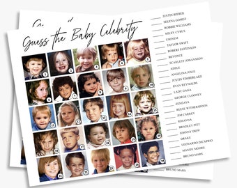 Printable Baby Shower Games, Guess the Baby Celebrity Game With