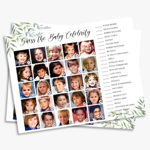 baby shower games, greenery, guess the baby celebrity, who is that baby, guess the celebrity baby photos, printable, instant download