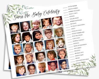 baby shower games, greenery, guess the baby celebrity, who is that baby, guess the celebrity baby photos, printable, instant download