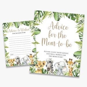 conseils pour la future maman, baby shower safari, panneau conseil + cartes, jungle, imprimable, téléchargement immédiat