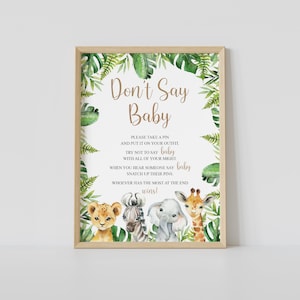 dont say baby game, safari baby shower games, jungle animals, printable, instant download