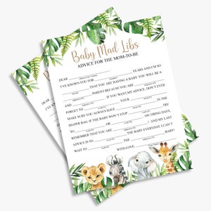 Juego de safari para baby shower, tarjeta de consejos, juego de safari para bebés, jungla, imprimible, descarga instantánea