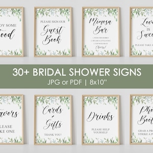 30+ bridal shower sign, BUNDLE, greenery bridal shower sign, set, foliage, green leaves, printable, INSTANT DOWNLOAD