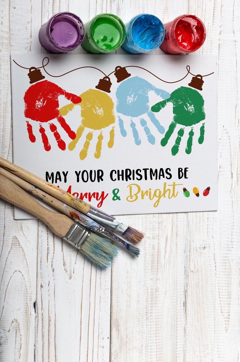 handprint christmas lights, kids crafts, merry & bright, printable, instant download image 7