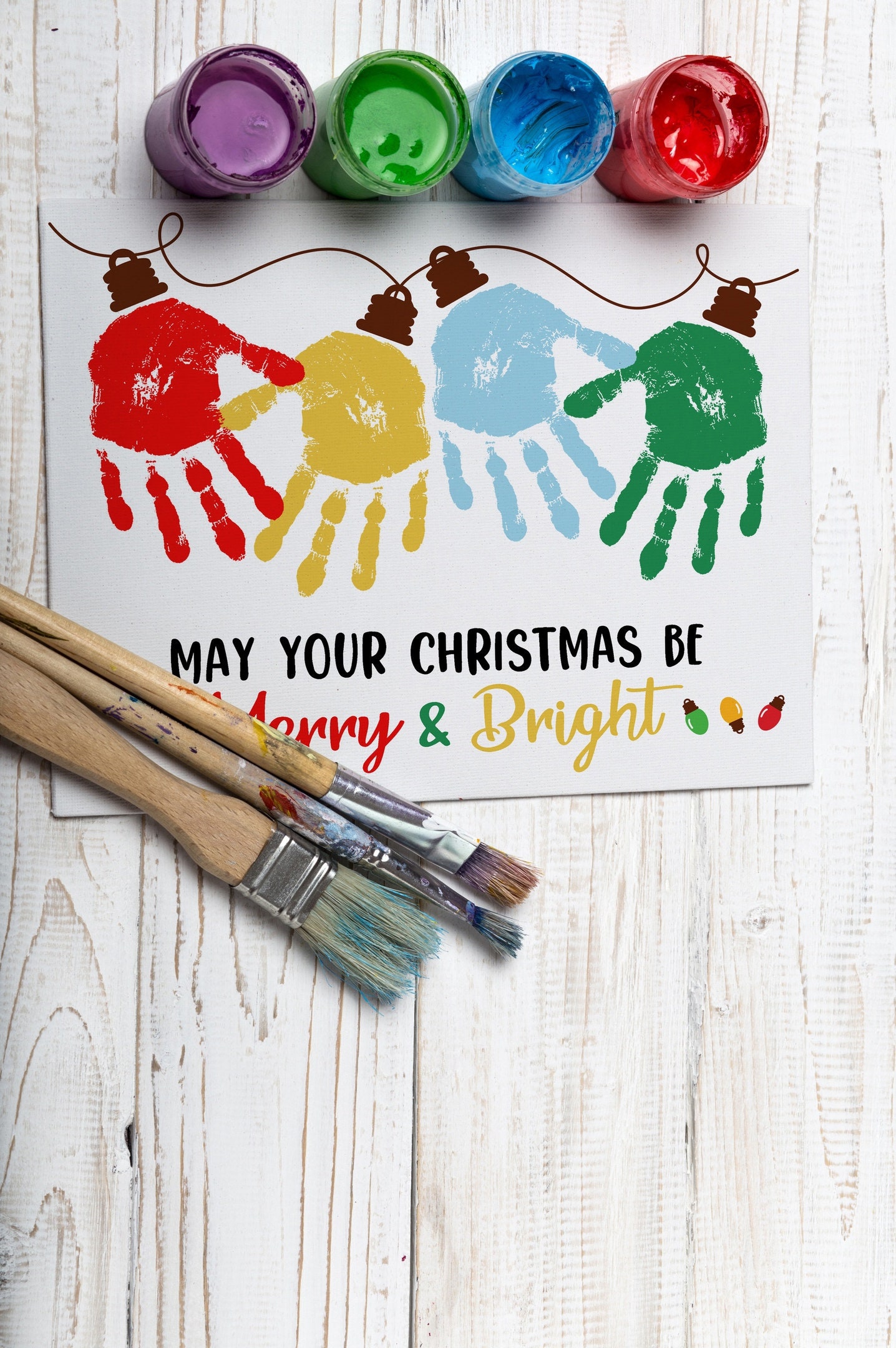Handprint Christmas Lights Kids Crafts Merry & Bright Etsy UK