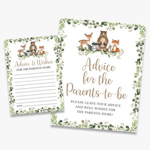 Advies voor het aanstaande bord, bosbabyshower, advies en wensen, genderneutraal, bosdieren, afdrukbaar, instant download