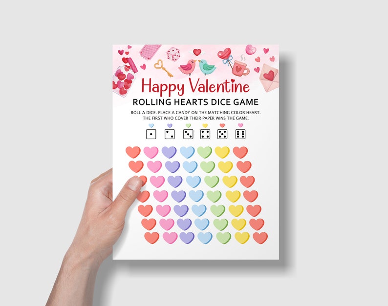 Valentines Day Candy Dice Game, Rolling Hearts Fun Game for Kids ...