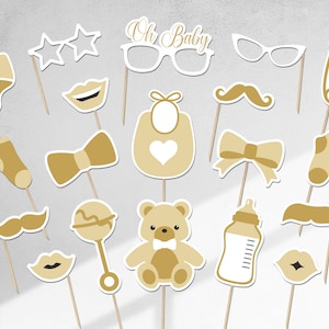 63 funny photo booth props, twinkle twinkle little star baby shower, black & gold, gender neutral, props, printable, instant download