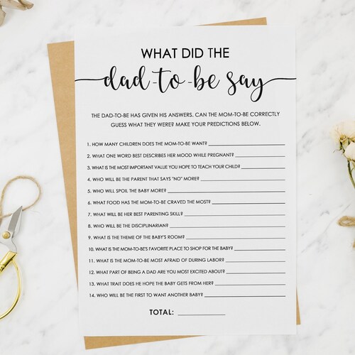 Was hat der Vater gesagt, Babyparty Spiel, minimalistisch, schwarz & weiß, printable, Paare Babyparty Spiele, geschlechtsneutral, sofort Download