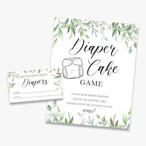 Diaper cake game, greenery baby shower, guess how many diapers, diaper cake guessing game, printable, instant download
