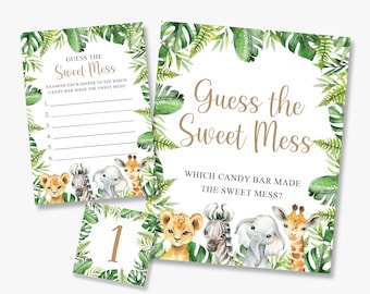 Guess the sweet mess game, poopy diaper game, safari baby shower, guess the chocolate, jungle, printable, instant download
