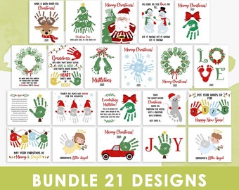 21 BUNDLE, christmas handprint art, footprint art, preschool activities, holiday, baby toddler kids art craft, keepsake, INSTANT DOWNLOAD