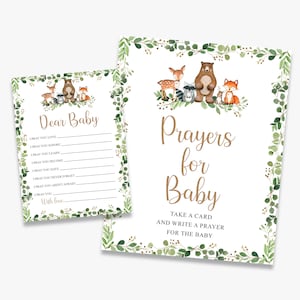 Gebeden voor babyteken, bosbabyshower, gebeden voor babykaarten, bosdieren, afdrukbaar, babyadvieskaarten, instant download