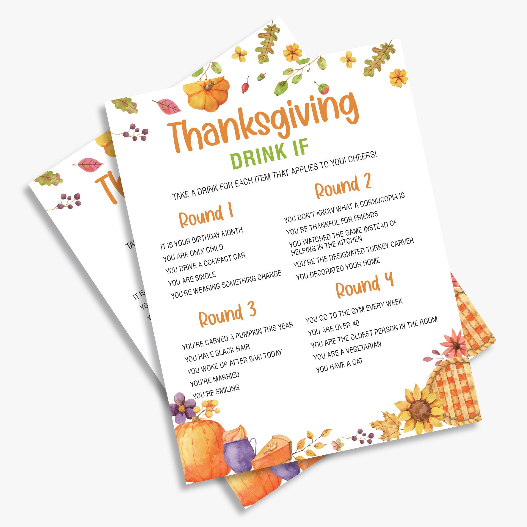 Drink If Thanksgiving Game for Adults Friendsgiving Party - Etsy