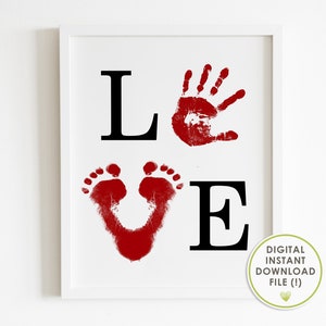 love handprint art, valentines day gift from baby, craft and keepsake ideas, valentines day gift from kids, footprint art