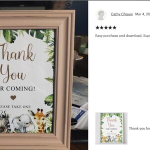Thank you for coming sign, safari baby shower, favors sign, thank you sign, jungle animals safari, printable, instant download image 4