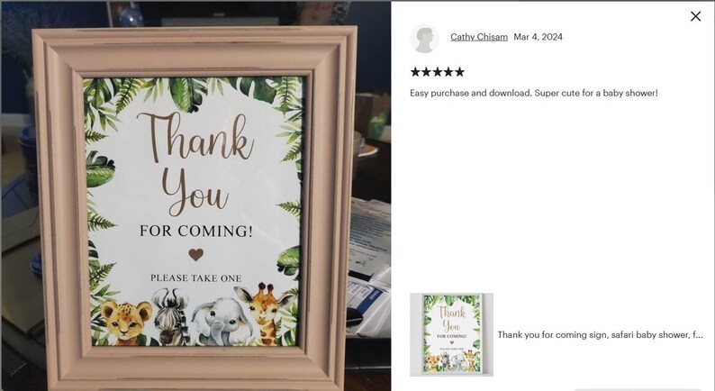 Thank you for coming sign, safari baby shower, favors sign, thank you sign, jungle animals safari, printable, instant download image 4