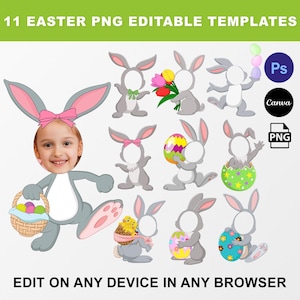 11 Modello vuoto di faccia di coniglio, BUNDLE, Aggiungi la tua foto, Lavoretto di Pasqua per bambini, Bacheca di Pasqua, Fai da te, Decorazioni pasquali, Download immediato