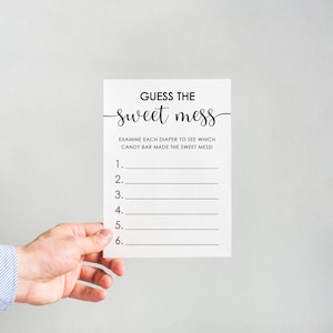 Guess the sweet mess game, minimalist, poopy diaper game, gender neutral, funny baby shower game, black & white, printable, instant download image 2
