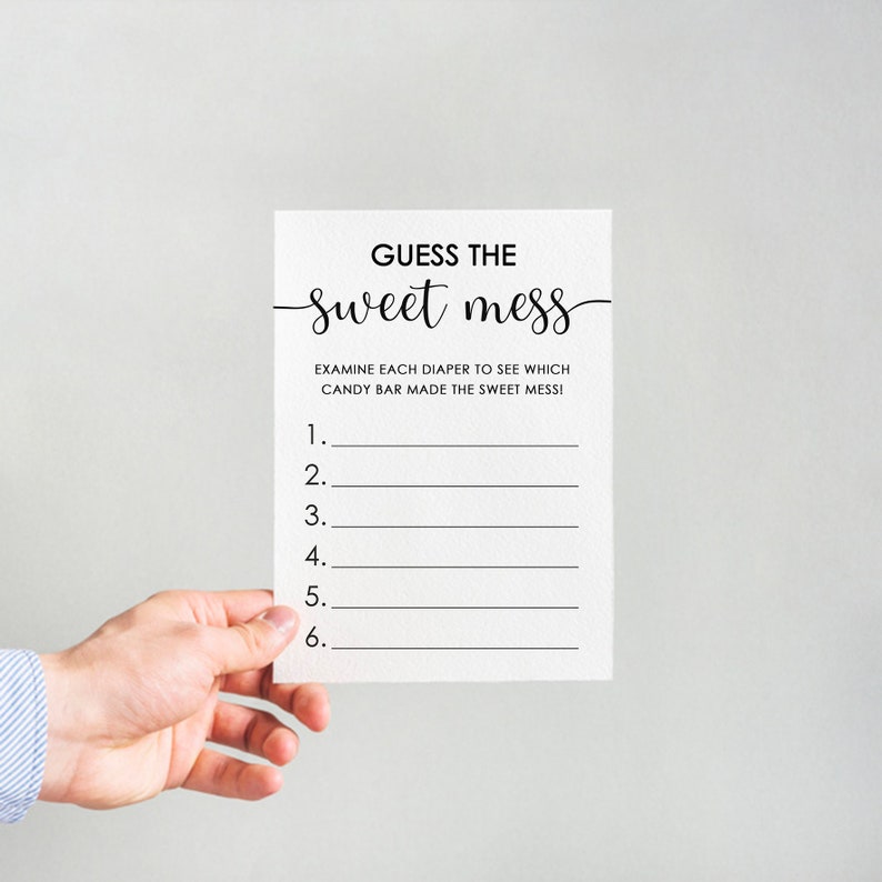 Guess the sweet mess game, minimalist, poopy diaper game, gender neutral, funny baby shower game, black & white, printable, instant download image 2