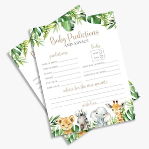 babyvoorspellings- en advieskaarten, safari babyshower, jungle, genderneutraal, afdrukbaar, direct downloaden