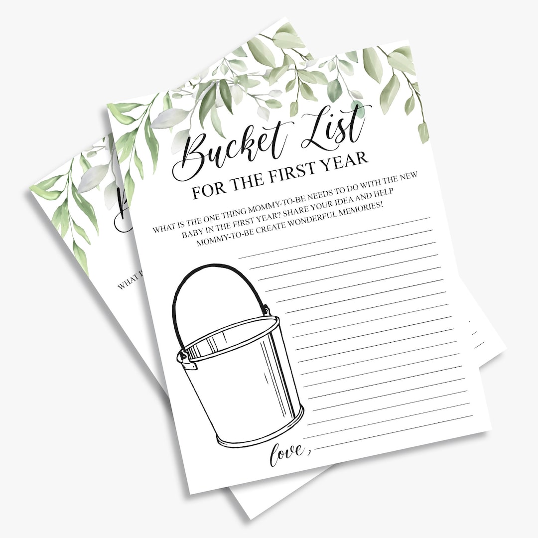 greenery-baby-shower-game-baby-bucket-list-foliage-leaves-bucket