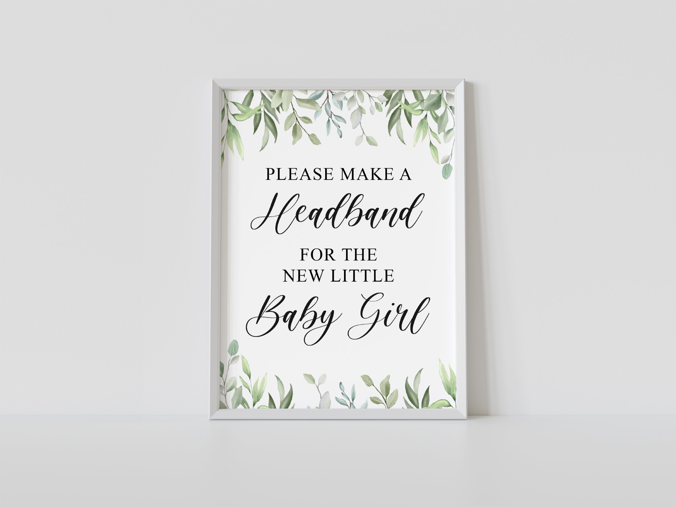 Headband station sign greenery baby shower headband sign | Etsy
