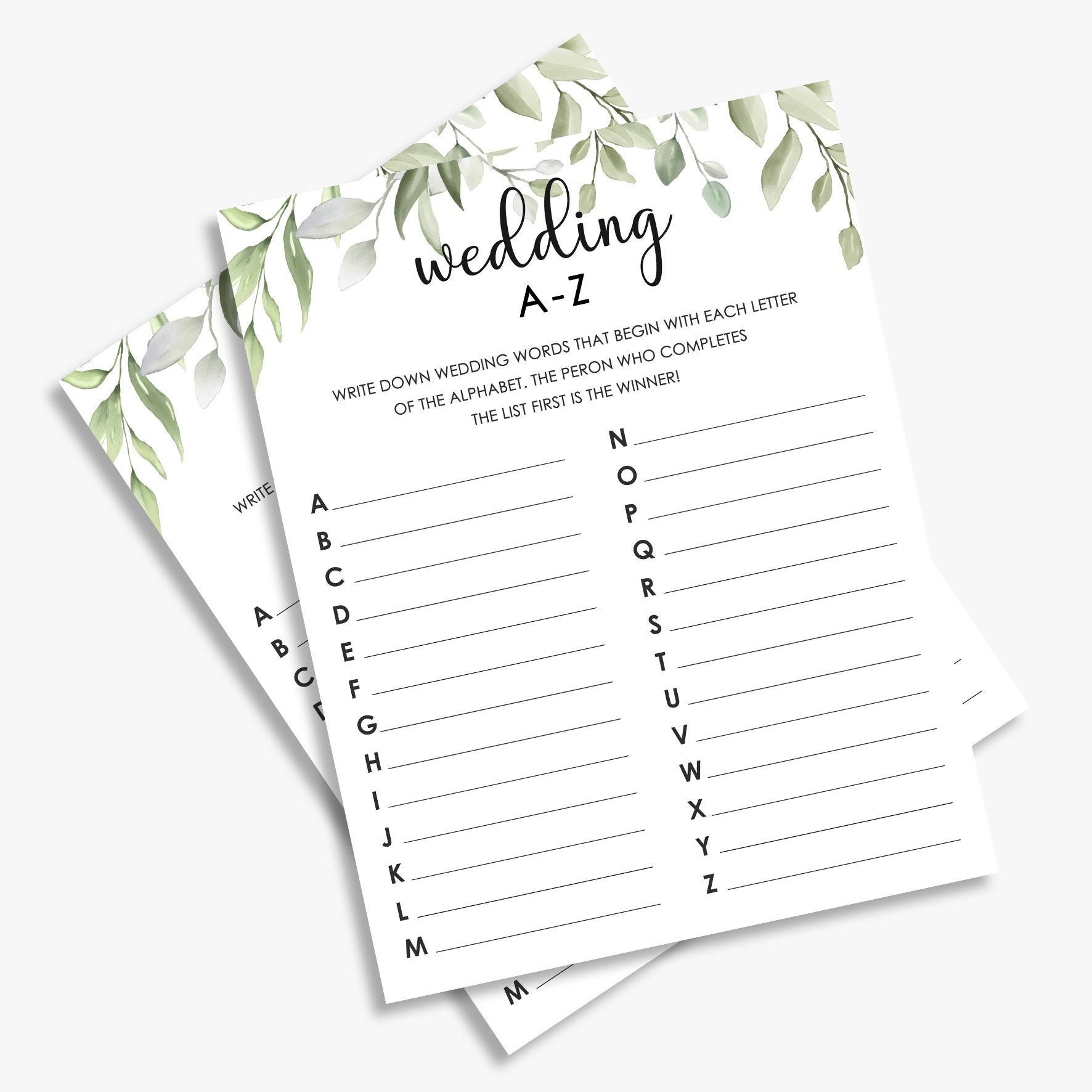 Wedding A-Z game virtual printable bridal alphabet game | Etsy