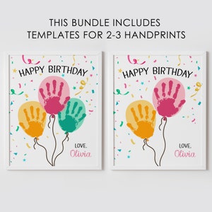 Carte d'anniversaire bricolage de bébé, artisanat d'art d'empreinte de main de ballons, BUNDLE, joyeux anniversaire, personnalisé, souvenir, imprimable, téléchargement immédiat