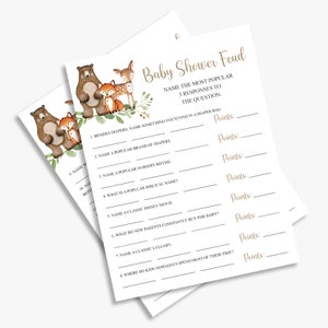 Juego de baby shower, juegos de baby shower en el bosque, pelea familiar, animales del bosque, juego de pelea familiar para bebés, imprimible, descarga instantánea