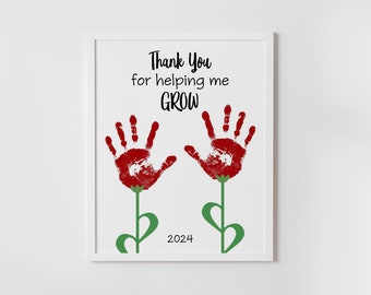 thank you gift teacher, printable handprint art, thank you for helping me grow, DIY kids crafts, instant download