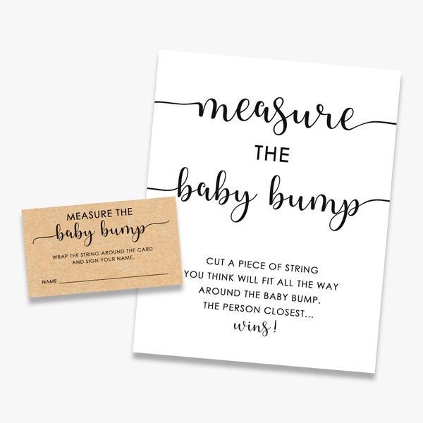 Measure the baby bump, rustic baby shower, kraft and black & white, how big is mommy's belly, gender neutral, printable, instant download