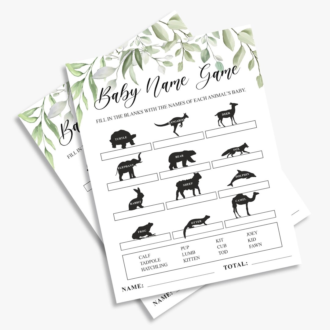 Greenery Baby Animal Names Game, Who is My Mama, Foliage, Gender