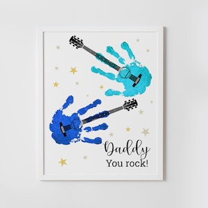 Vaderdag handafdruk kunstambacht, Daddy you rock, Vaderdagcadeau van baby, gitaren, afdrukbaar, instant download