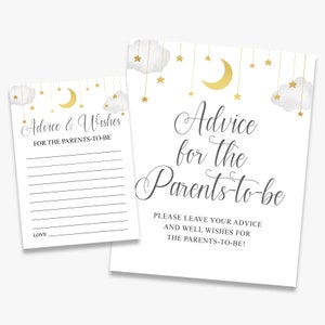 consigli per i futuri genitori, twinkle twinkle little star baby shower, cartello di consiglio + carte, oro e bianco, stampabile, download immediato